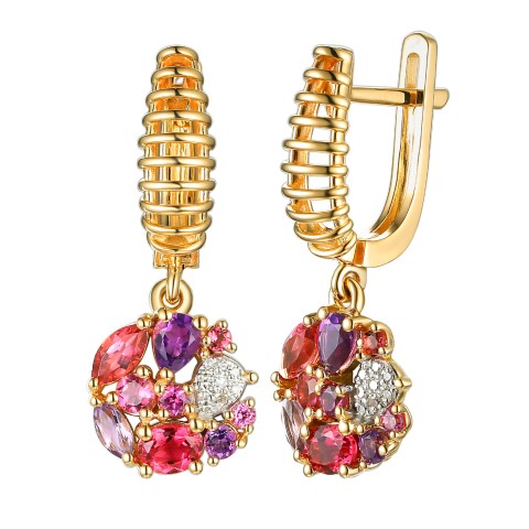 Kolczyki z kolorowymi kamieniami i diamentami (E99605 Y A AM,PTR,RH)