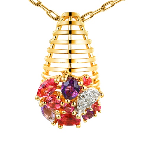 Zawieszka z kolorowymi kamieniami i diamentami (P99605 Y AM,PTR,RH)