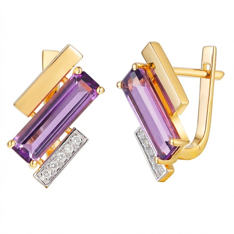 Kolczyki z ametystami i diamentami (E100381 Y A AM)