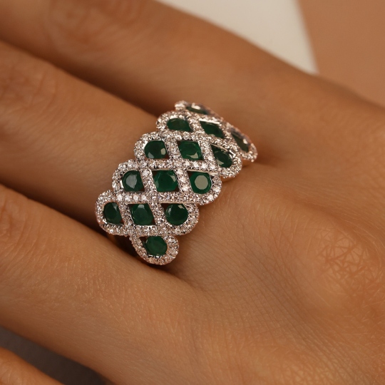 Pierścionek ze szmaragdami i diamentami (R100480 Y EM): 10