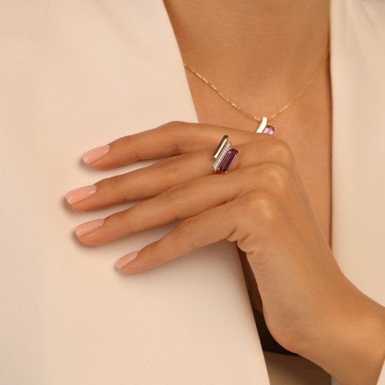 Pierścionek z ametystem i diamentami (R100381 Y AM): 10