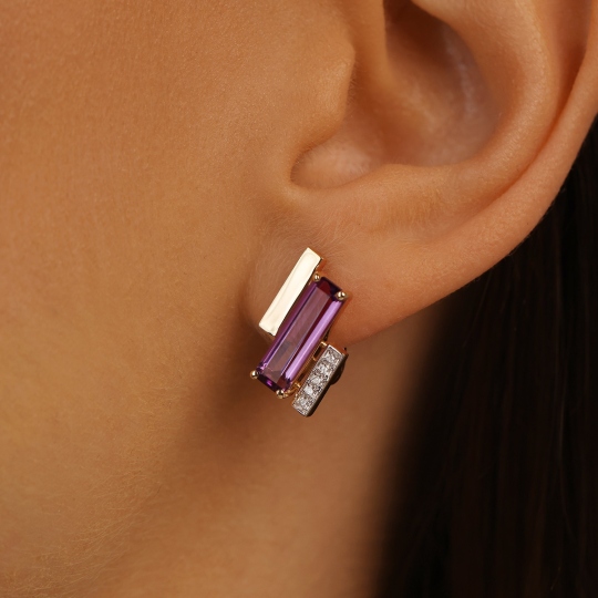 Kolczyki z ametystami i diamentami (E100381 Y A AM)