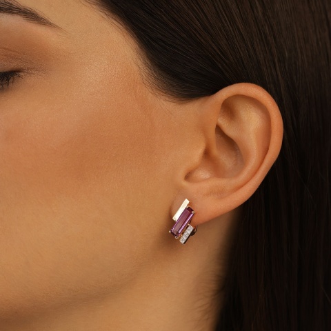 Kolczyki z ametystami i diamentami (E100381 Y A AM)