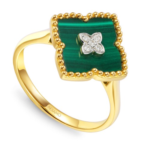 Pierścionek z malachitem i diamentami (R98144 Y MA)