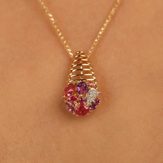 Zawieszka z kolorowymi kamieniami i diamentami (P99605 Y AM,PTR,RH)