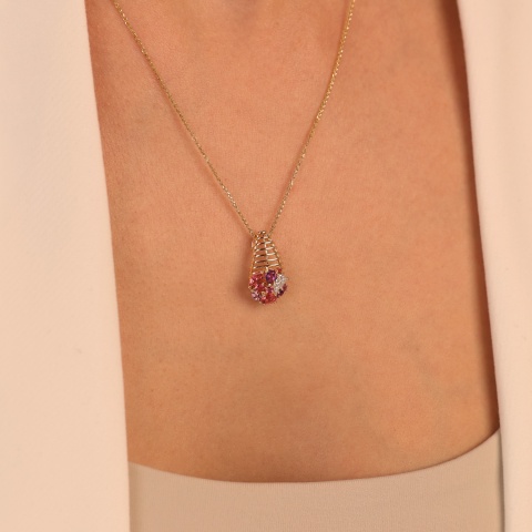 Zawieszka z kolorowymi kamieniami i diamentami (P99605 Y AM,PTR,RH)