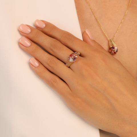 Pierścionek z kolorowymi kamieniami i diamentami (R99605 Y AM,PTR,RH)