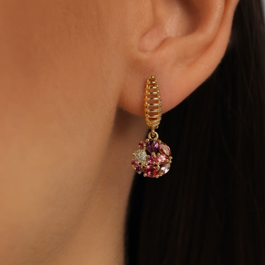 Kolczyki z kolorowymi kamieniami i diamentami (E99605 Y A AM,PTR,RH)