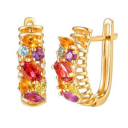 Kolczyki z kolorowymi kamieniami i diamentami (E99609 Y A AM,BT,CT,PT,PTR) - zdjęcie: 2