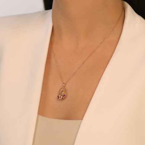 Zawieszka z kolorowymi kamieniami i diamentami (P99609 Y AM,BT,CT,PT,PTR)