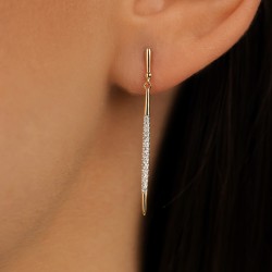Kolczyki wiszące z żółtego złota z diamentami - 0,11 ct - sztyft (E99054 Y S) - zdjęcie: 4