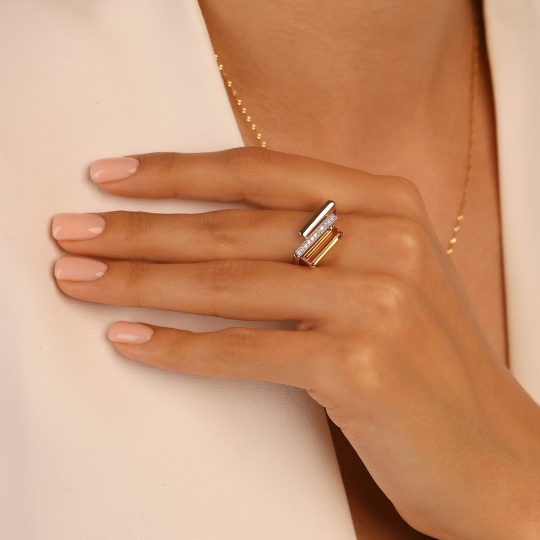 Pierścionek z cytrynem i diamentami (R100381 Y CT): 10