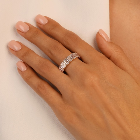 Pierścionek obrączkowy z diamentami laboratoryjnymi - szlif szmaragdowy (R100542 Y LGD 3,65ct+EM)