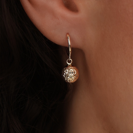 Kolczyki złote wiszące - kulki diamentowane (E26049 Y)