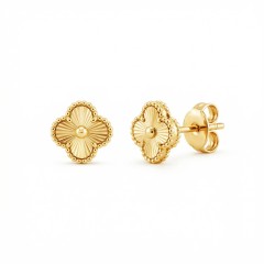 Kolczyki złote koniczynki ryflowane małe (E88887 Y S)
