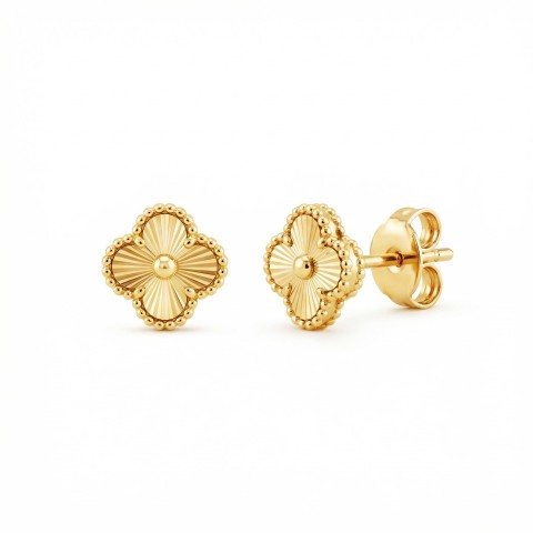 Kolczyki złote koniczynki ryflowane małe (E88887 Y S)