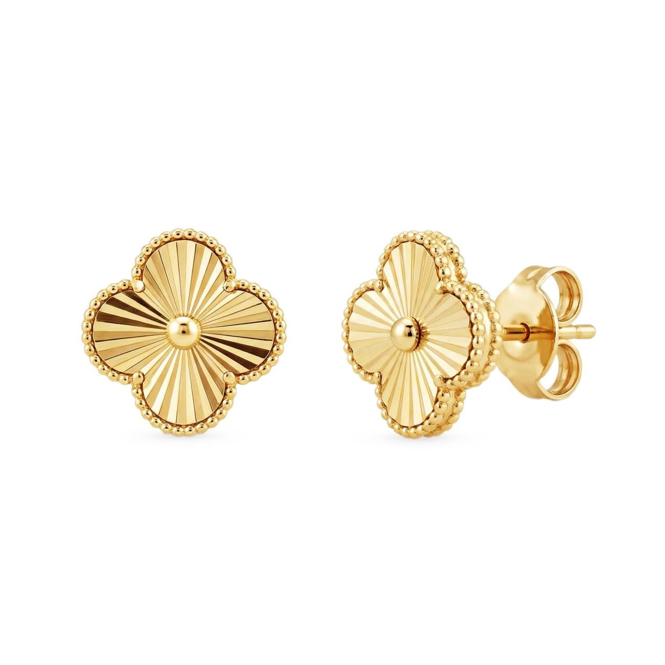 Kolczyki złote koniczynki ryflowane średnie (E25185 Y S)