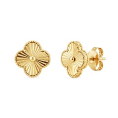 Kolczyki złote koniczynki ryflowane średnie (E25185 Y S)
