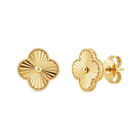 Kolczyki złote koniczynki ryflowane średnie (E25185 Y S)