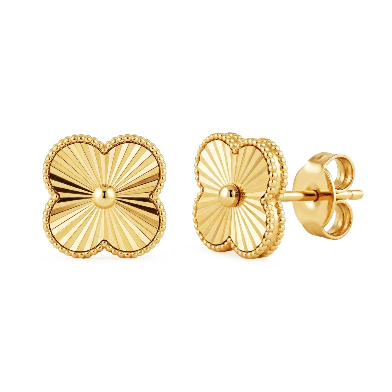 Kolczyki złote koniczynki ryflowane duże (E25178 Y S)