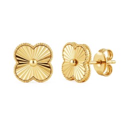 Kolczyki złote koniczynki ryflowane duże (E25178 Y S) - zdjęcie: 2