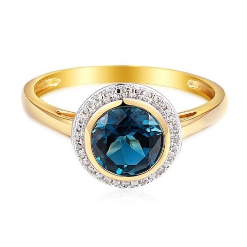 Pierścionek z london blue topazem i diamentami (R97348 Y LBT)