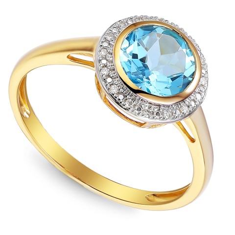Pierścionek z niebieskim topazem i diamentami (R97348 Y BT)