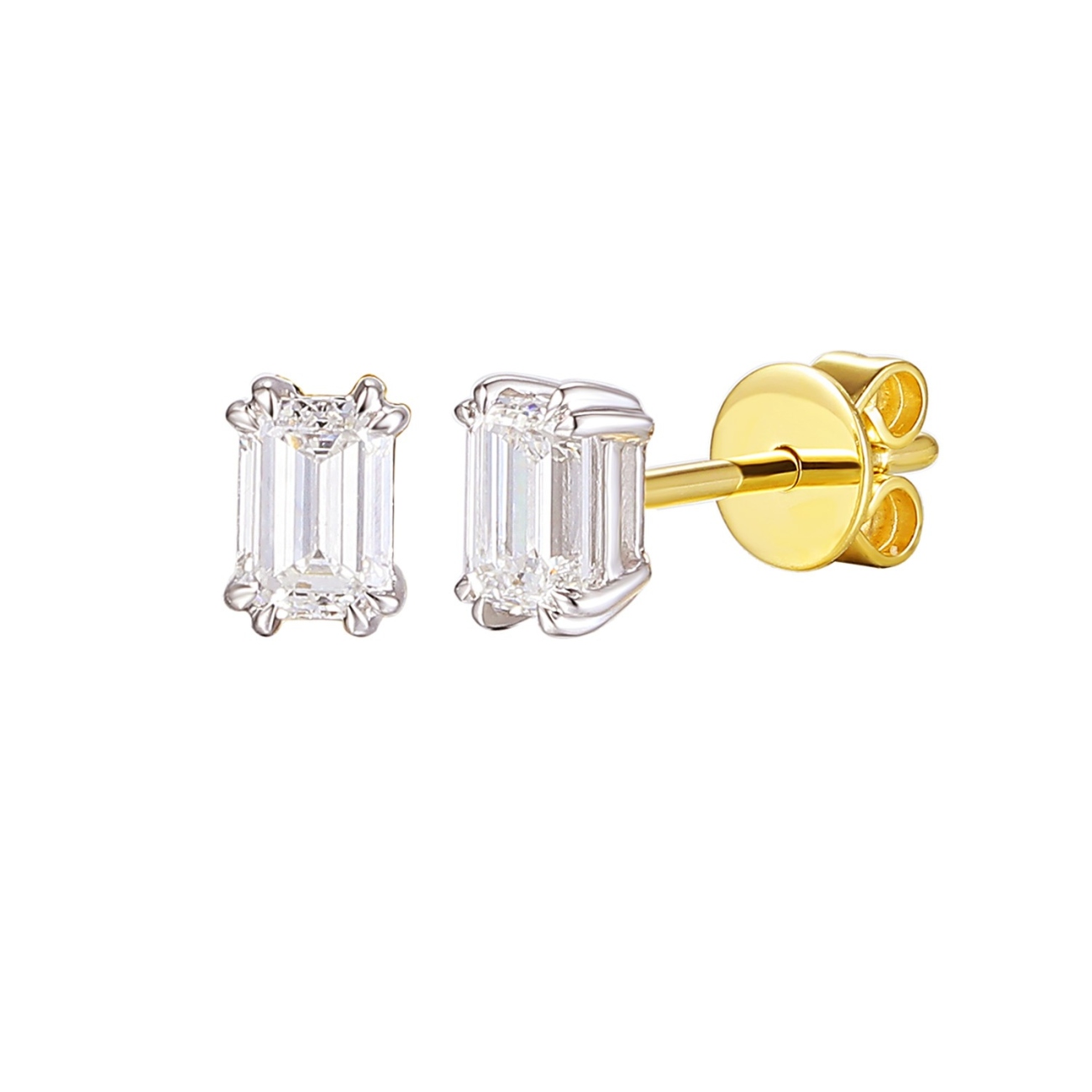 Kolczyki z dwukolorowego złota z diamentami laboratoryjnymi - 0,62 ct - szlif szmaragdowy (E96116 YW S LGD 0,62ct)