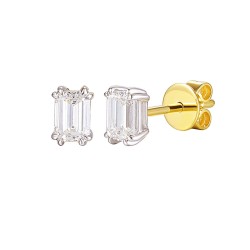 Kolczyki z dwukolorowego złota z diamentami laboratoryjnymi - 0,62 ct - szlif szmaragdowy (E96116 YW S LGD 0,62ct) - zdjęcie: 2