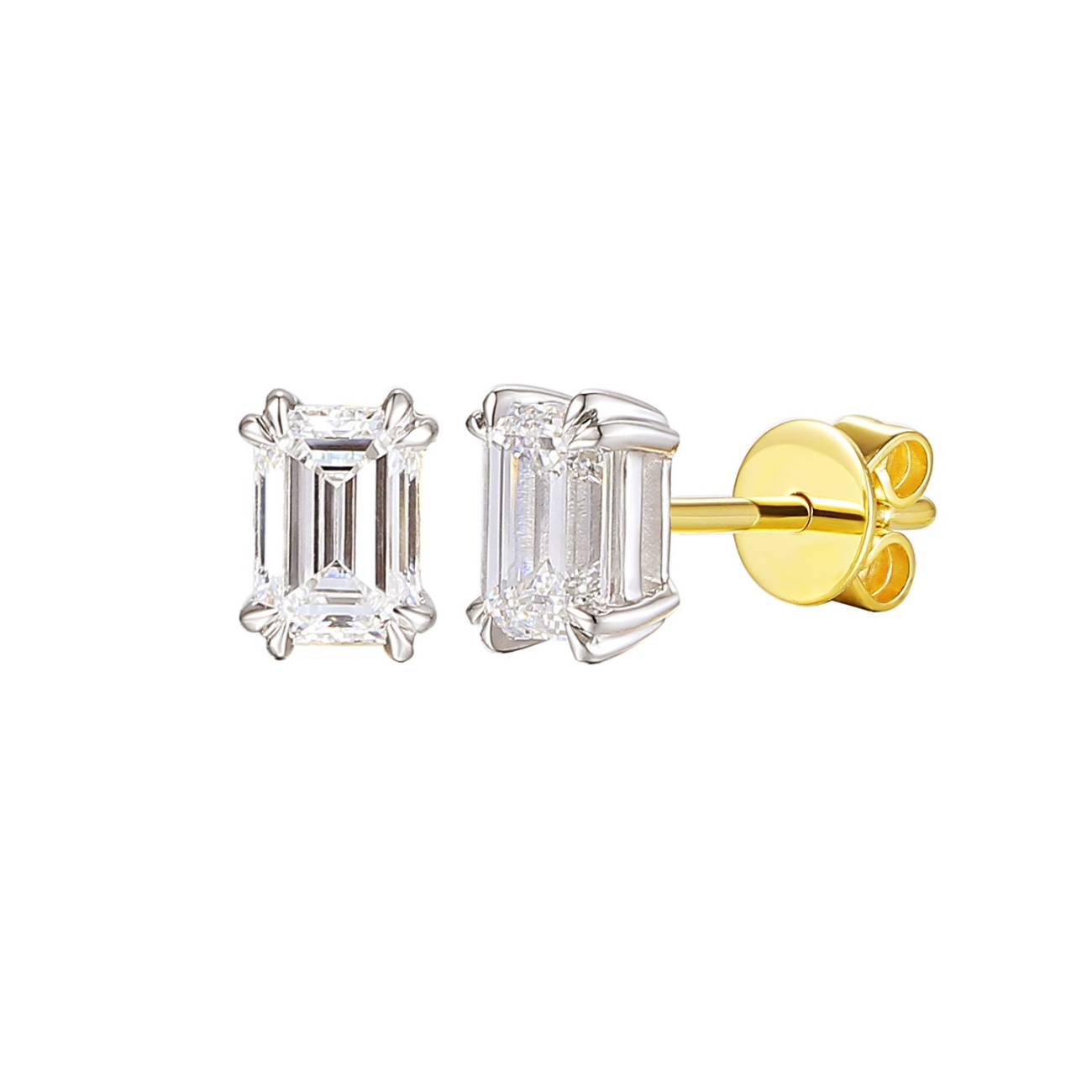 Kolczyki z dwukolorowego złota z diamentami laboratoryjnymi - 1,02 ct - szlif szmaragdowy (E96116 YW S LGD 1,02ct)