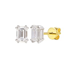 Kolczyki z dwukolorowego złota z diamentami laboratoryjnymi - 1,02 ct - szlif szmaragdowy (E96116 YW S LGD 1,02ct) - zdjęcie: 2