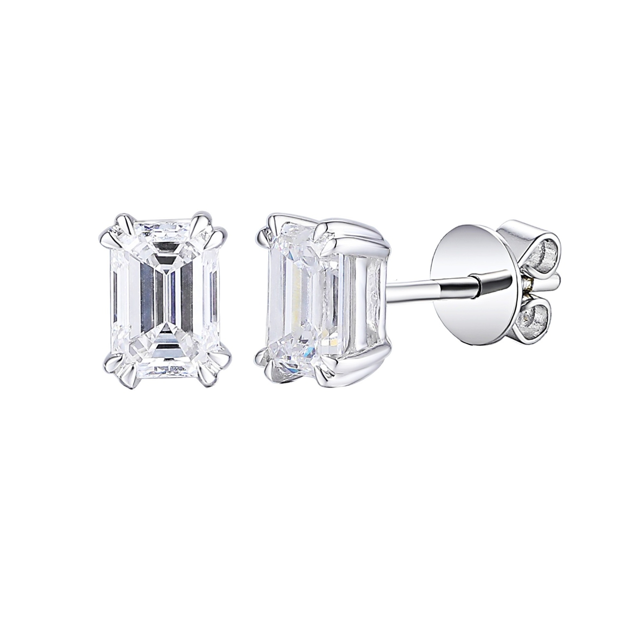 Kolczyki z białego złota z diamentami laboratoryjnymi - 1,07 ct - szlif szmaragdowy (E96116 W S LGD 1,07ct)