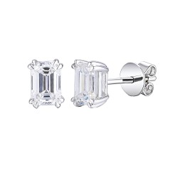 Kolczyki z białego złota z diamentami laboratoryjnymi - 1,07 ct - szlif szmaragdowy (E96116 W S LGD 1,07ct) - zdjęcie: 2