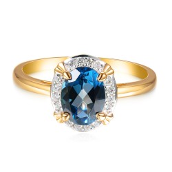 Pierścionek z london blue topazem w szlifie owalnym i diamentami (R93168 Y LBT): 14 - zdjęcie: 3