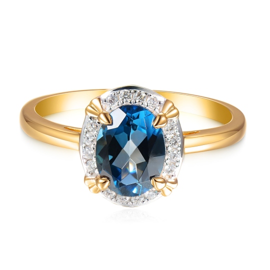Pierścionek z london blue topazem w szlifie owalnym i diamentami (R93168 Y LBT): 14