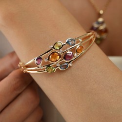 Bransoletka bangle z kolorowymi kamieniami i diamentami (B10005 Y AM,BT,CT,PT) - zdjęcie: 3