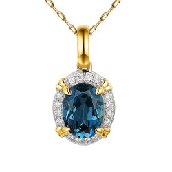 Zawieszka z żółtego złota z owalnym london blue topazem i diamentami (P93168 Y LBT) - zdjęcie: 2