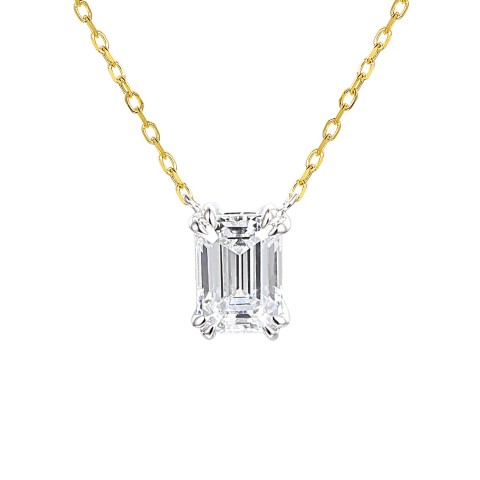 Naszyjnik z dwukolorowego złota z diamentem laboratoryjnym w szlifie szmaragdowym - 0,34 ct (N12452 YW C LGD 0,34ct)