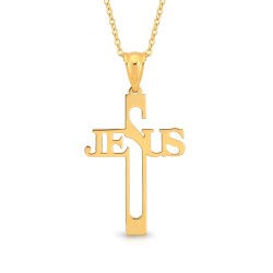Zawieszka z żółtego złota - Krzyż z napisem "Jesus" (P26749 Y) - zdjęcie: 2