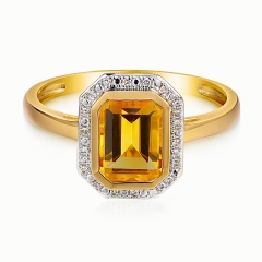 Pierścionek z cytrynem w szlifie emerald i diamentami (R97349 Y CT)