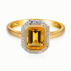 Pierścionek z cytrynem w szlifie emerald i diamentami (R97349 Y CT): 15 - zdjęcie: 3