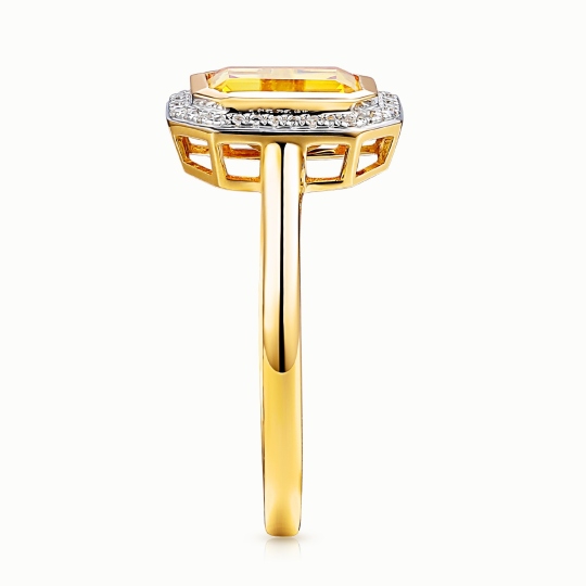 Pierścionek z cytrynem w szlifie emerald i diamentami (R97349 Y CT): 15