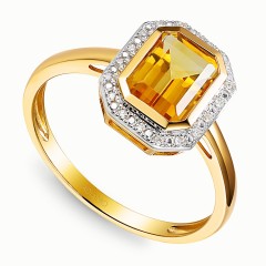 Pierścionek z cytrynem w szlifie emerald i diamentami (R97349 Y CT)
