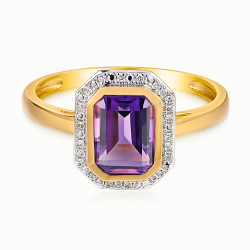 Pierścionek z ametystem w szlifie emerald i diamentami (R97349 Y AM): 16 - zdjęcie: 3