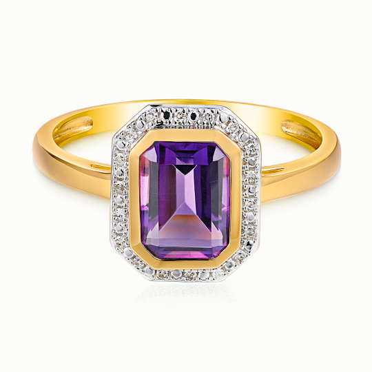 Pierścionek z ametystem w szlifie emerald i diamentami (R97349 Y AM): 16