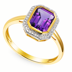 Pierścionek z ametystem w szlifie emerald i diamentami (R97349 Y AM): 16 - zdjęcie: 2