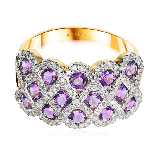 Pierścionek z ametystami i diamentami (R100480 Y AM): 17