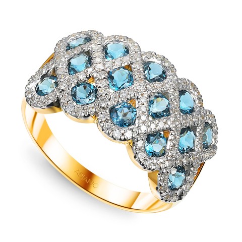 Pierścionek z london blue topazami i diamentami (R100480 Y LBT)
