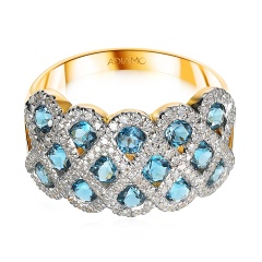 Pierścionek z london blue topazami i diamentami (R100480 Y LBT)