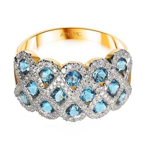 Pierścionek z london blue topazami i diamentami (R100480 Y LBT)